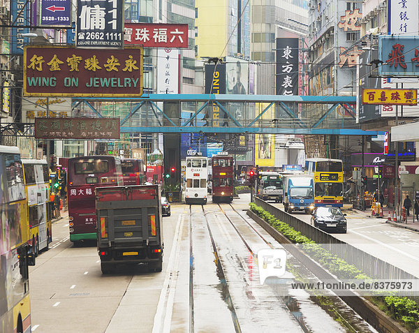 Straße  Großstadt  Zeichen  Omnibus  Straßenbahn  China  Hongkong
