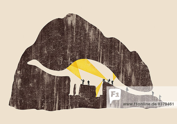 Archäologen in einer Höhle in Dinosaurier-Form