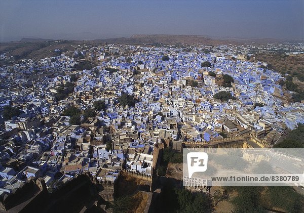 Gebäude blau Ansicht Luftbild Fernsehantenne Indien Jodhpur Rajasthan