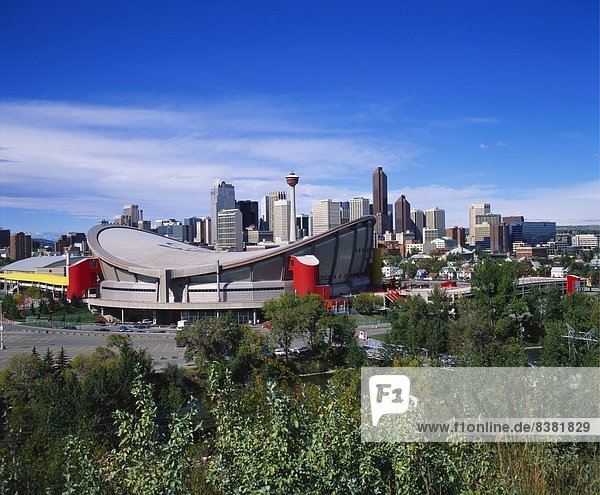 Saddledome and Skyline of Calgary  Alberta  Canada