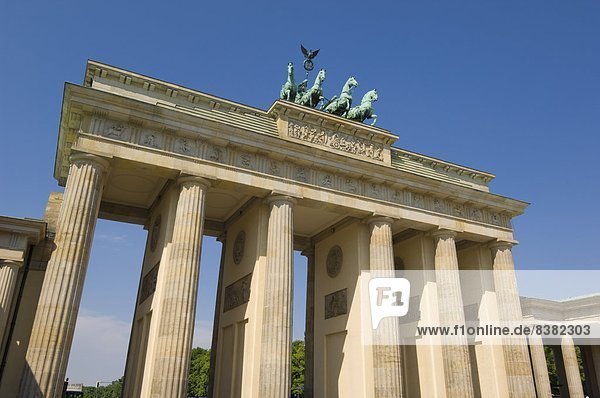 The Brandenburg Gate with the Quadriga winged victory statue on top  Pariser Platz  Berlin  Germany  Europe