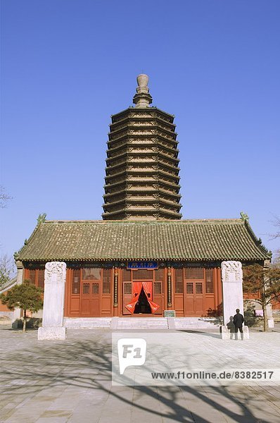 A pagoda and temple building at Tianningsi temple  Beijing  China  Asia