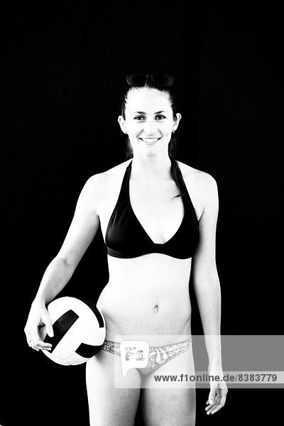 Portrait  Pose  Strand  Athlet  Spiel  Volleyball  Getont  getönt  Kalifornien