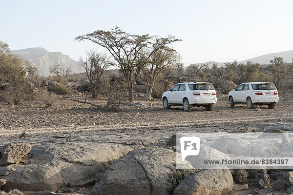 SUVs im Wüstengebiet geparkt