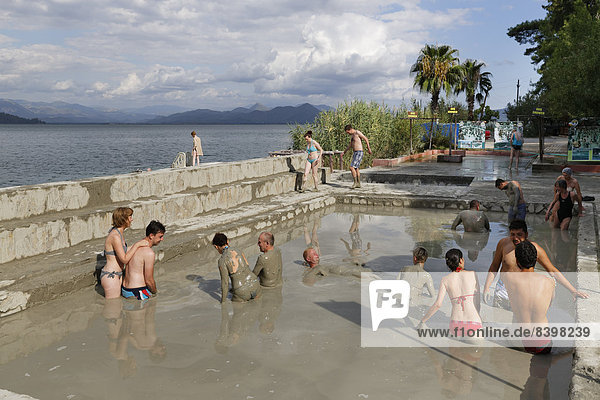 People taking a mud bath  Sultaniye Thermal Baths at Lake Köyce?iz or Köyce?iz Gölü near Dalyan  Mu?la Province  Turkish Riviera or Turquoise Coast  Aegean  Turkey