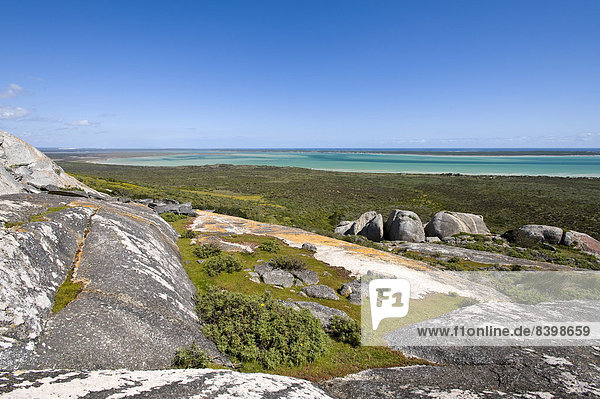 View from rocky outcrop over Langebaan lagoon  West Coast National Park  South Africa