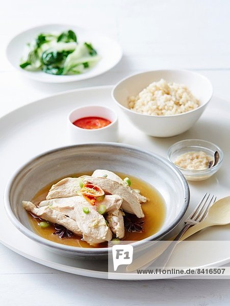 Stilleben von Hainan-Huhn mit gedämpftem Reis
