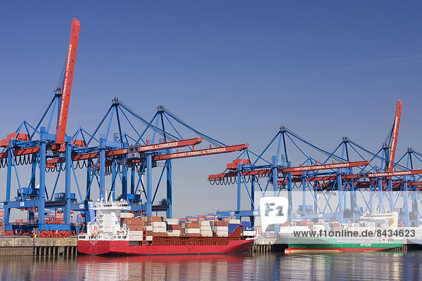 Altenwerder  container port  container ships  container terminal  Germany  Europe  Elbe  Feeder  HHLA  container  terminal  Altenwerder  chemical technical assistant  cranes  harbour cranes  freighter  loading  shipping  transport