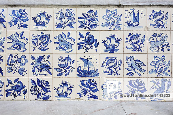 Portugal  Lisbon  Alfama  part of wall with white and blue azulejos