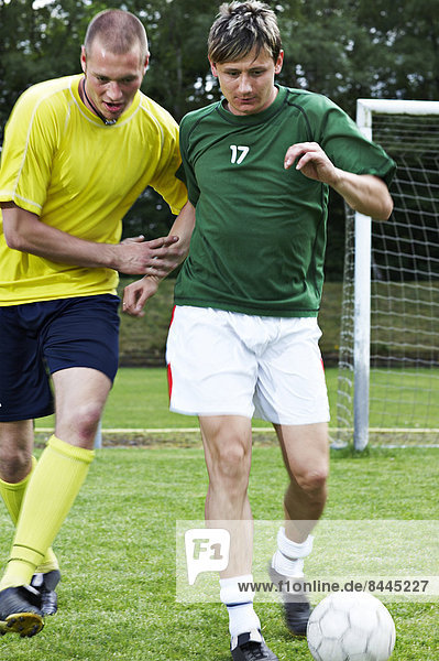 Two soccer players on field