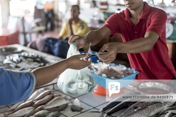 Fisch  Pisces  Produktion  verkaufen  Südostasien  Asien  Fischhändler  Malaysia  Markt  Sabah