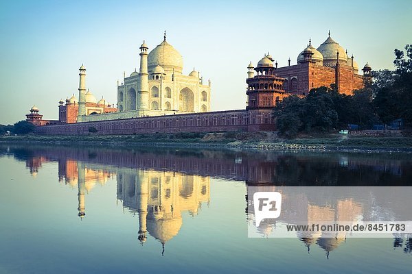 The Taj Mahal reflected in the Yamuna River  UNESCO World Heritage Site  Agra  Uttar Pradesh  India  Asia