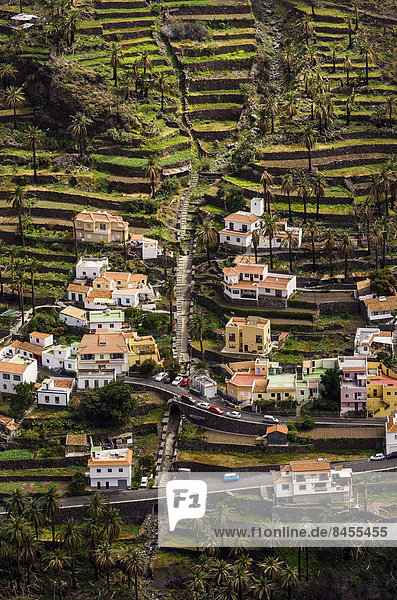 Houses in the valley  Lomo del Moral  La Gomera  Canary Islands  Spain