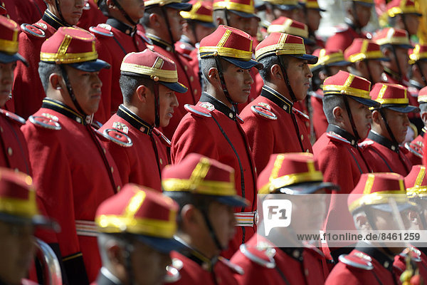Presidential Guard in historical uniform on Plaza Murillo square  La Paz  Bolivia