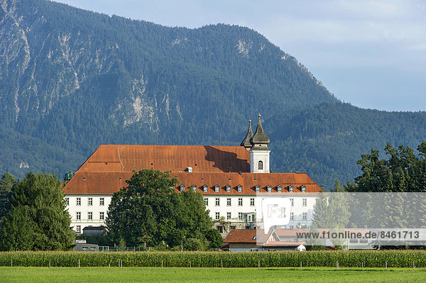 Kloster Schlehdorf mit Pfarrkirche St. Tertulin  Schlehdorf  Oberbayern  Bayern  Deutschland