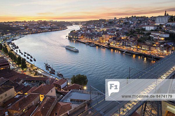 Douro river and the historic centre of Ribeira at sunset  Porto  Unesco World Heritage Site  Portugal