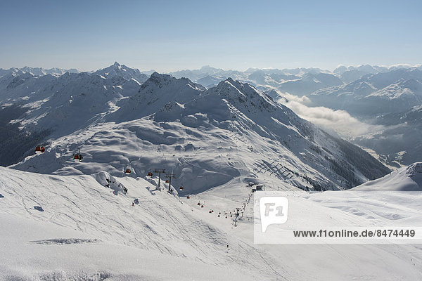 Skigebiet Silvretta Montafon  Hochalpila-Bahn  gegenüber Fredakopf  2252m  mit Snowpark  Sankt Gallenkirch  Montafon  Vorarlberg  Österreich
