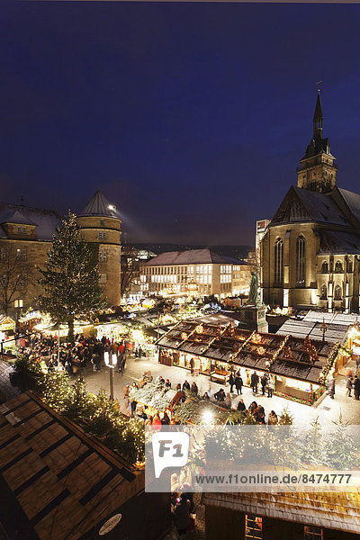 Christmas market in front of the Collegiate Church  Stuttgart  Baden-Württemberg  Germany