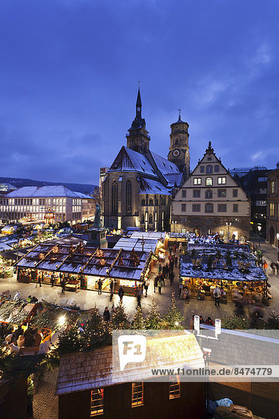 Christmas market in front of the Collegiate Church  Stuttgart  Baden-Württemberg  Germany