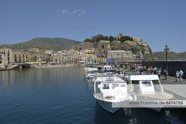 Harbor of Lipari town  Lipari island  UNESCO World Heritage site  Aeolian Islands  Italy