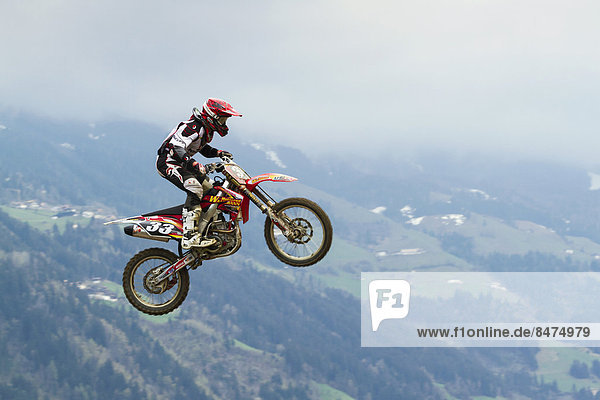 Motorcycle jump  Aschau im Zillertal  Tyrol  Austria