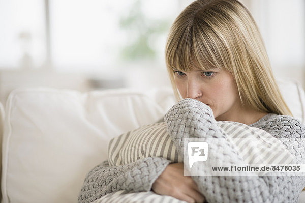sitzend , Frau , Couch , denken