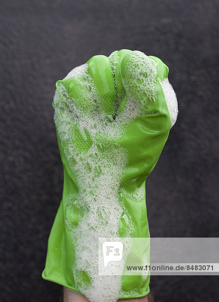 Seife Close-up Handschuh bedecken Seifenschaum Schaum Gummi