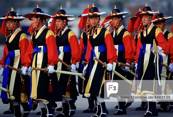 Men of the ceremonial guard marching in South Korea