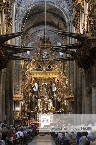 Mass being celebrated by priest in Roman Catholic cathedral  Catedral de Santiago de Compostela  Galicia  Spain
