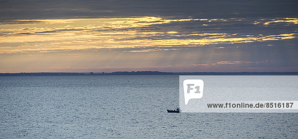 Fischerboot auf dem kurischen Haff bei Sonnenaufgang  Nida  Bezirk Klaip?da  Litauen