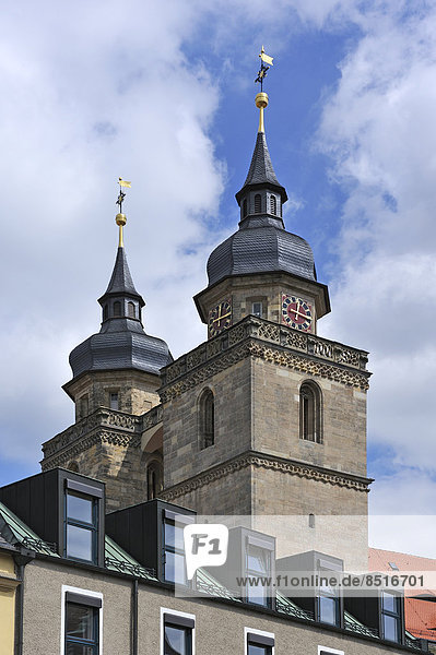 Türme der Stadtkirche Heilig Dreifaltigkeit  Bayreuth  Bayern  Deutschland