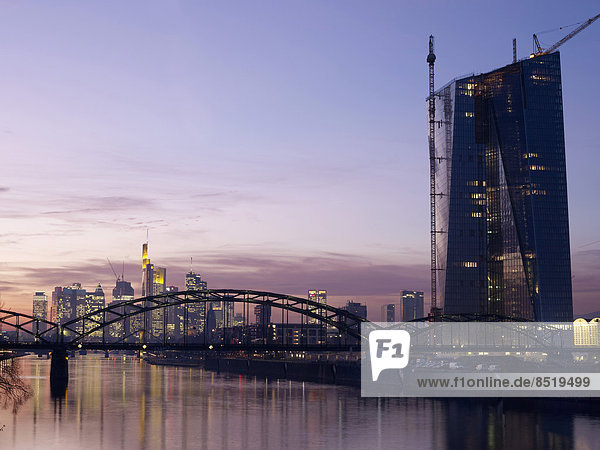 Germany  Hesse  Frankfurt  New Osthafenbruecke with new ECB building