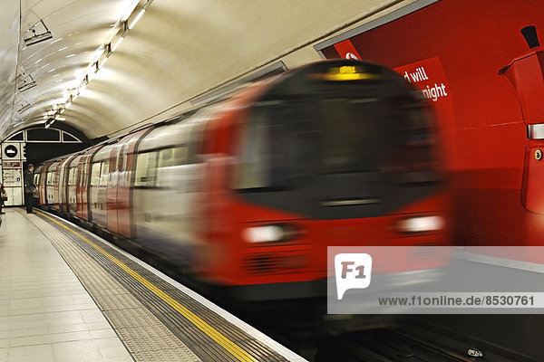 London underground train arriving at Charing Cross station  London  England  Great Britain