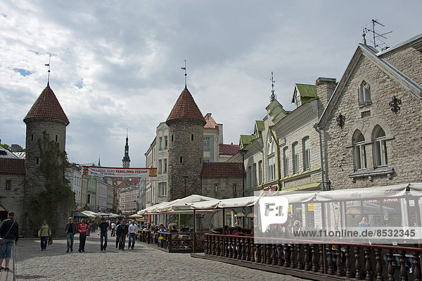 City walls and Viru Gate  historic town centre  Tallinn  Estonia  Baltic States
