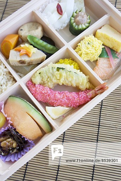 Bento box with fish  tempura  vegetables etc. (Japan)