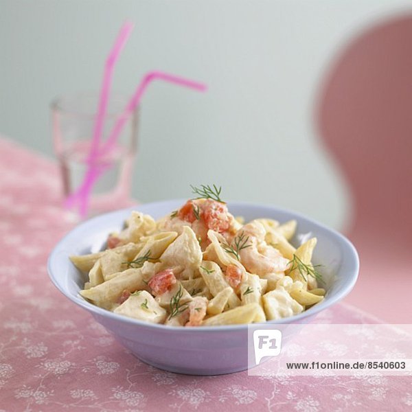 Penne with cod and prawns
