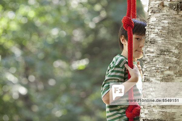 A child on a swing  playing outdoors.