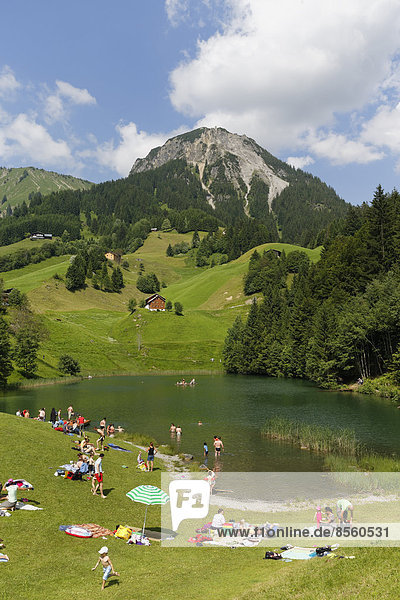 Seewaldsee lake near Fontanella  in front of Blasenka Mountain  Großes Walsertal Biosphere Reserve  Vorarlberg  Austria
