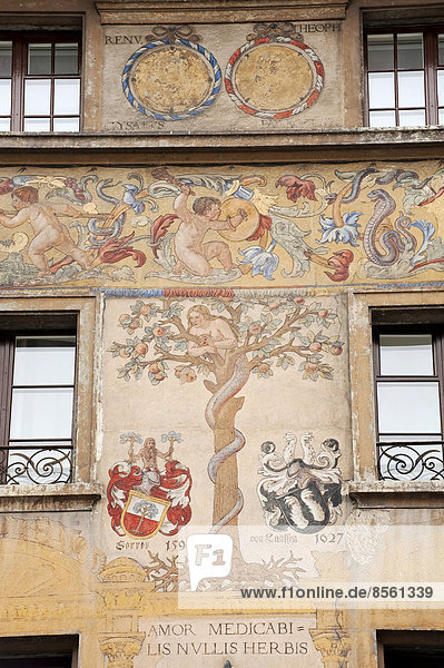 Gebäude Fassade Hausfassade Quadrat Quadrate quadratisch quadratisches quadratischer Freske Schweiz Kanton Luzern