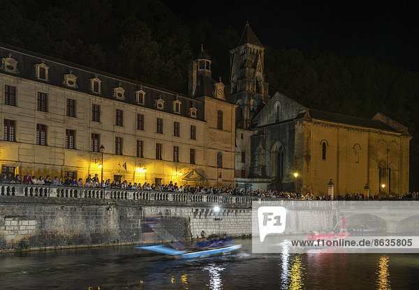 Abbey of Saint Pierre  water jousting at night  Brantôme  Périgord  Dordogne  Aquitaine  France
