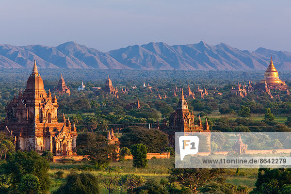 Stupas auf den Ebenen von Bagan  Myanmar. Archäologische Zone von Bagan.