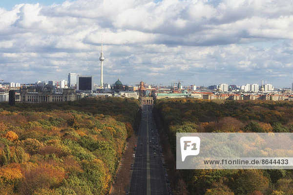 Hochansicht Berliner Skyline über dem Tiergarten  Deutschland