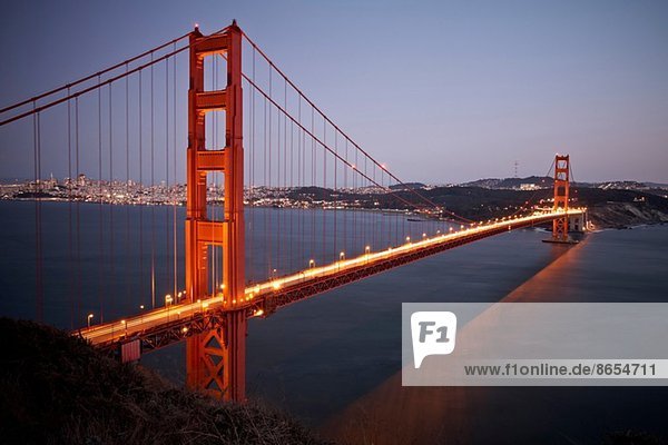 Scenic view of Golden Gate Bridge at dusk  San Francisco  California  USA
