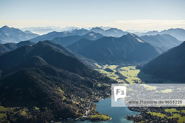 Aerial view  Bad Wiessee and Rottach-Egern  Tegernsee and Alps  Upper Bavaria  Bavaria  Germany