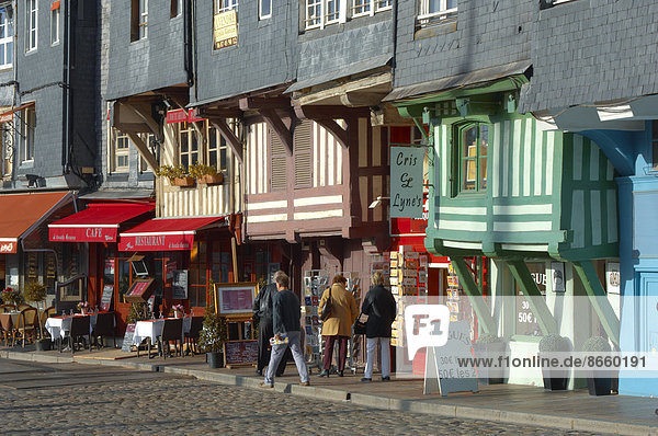 Harbour street with restaurants and shops  Honfleur  Normandy  France