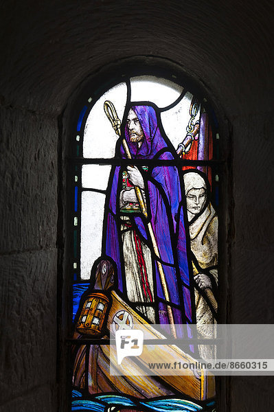 Colourful Stained Glass Window, Saint Columba Of Iona, Irish Monk And ...