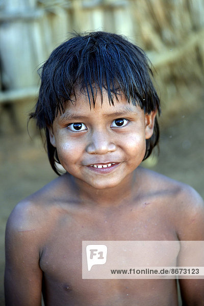 Boy of the Xavantes people  portrait  in the village of Ureré near Sangradouro  Primavera do Leste  Mato Grosso  Brazil
