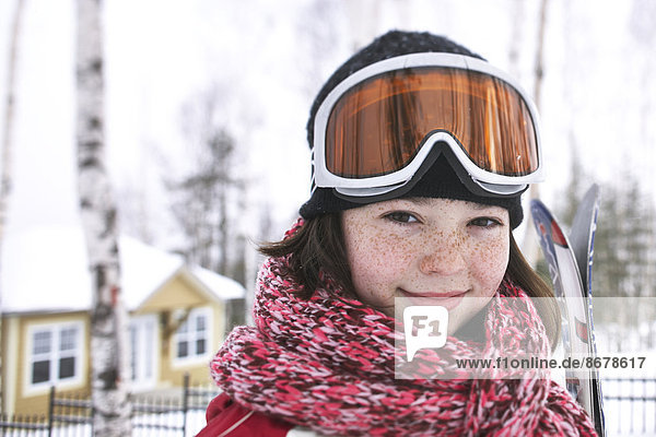 Europäer  Ski  Kleidung  Mädchen  Fahrgestell  Schnee