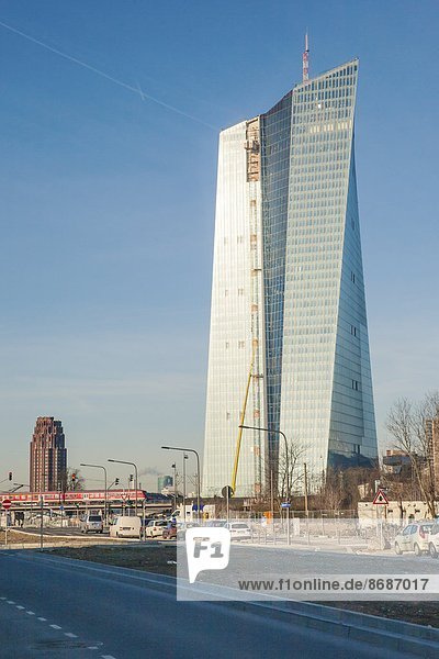 Eurotower der neuen EZB  Frankfurt am Main  Hessen  Deutschland  Europa