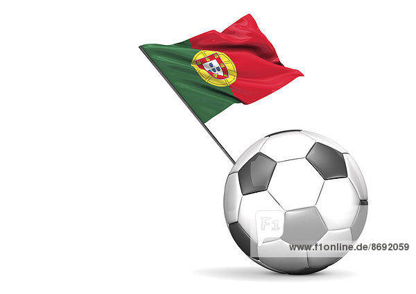 Fußball mit Flagge von Portugal  3D-Rendering